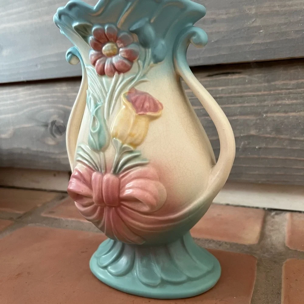 RARE Vintage Original Hull Art Bow Knot Double Handle Vase B-7-8.5” - Picture 5 of 16
